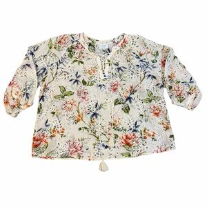 Jade – Johnny Was Floral Embroidered Eyelet Cotton & Silk‎  Blouse XL